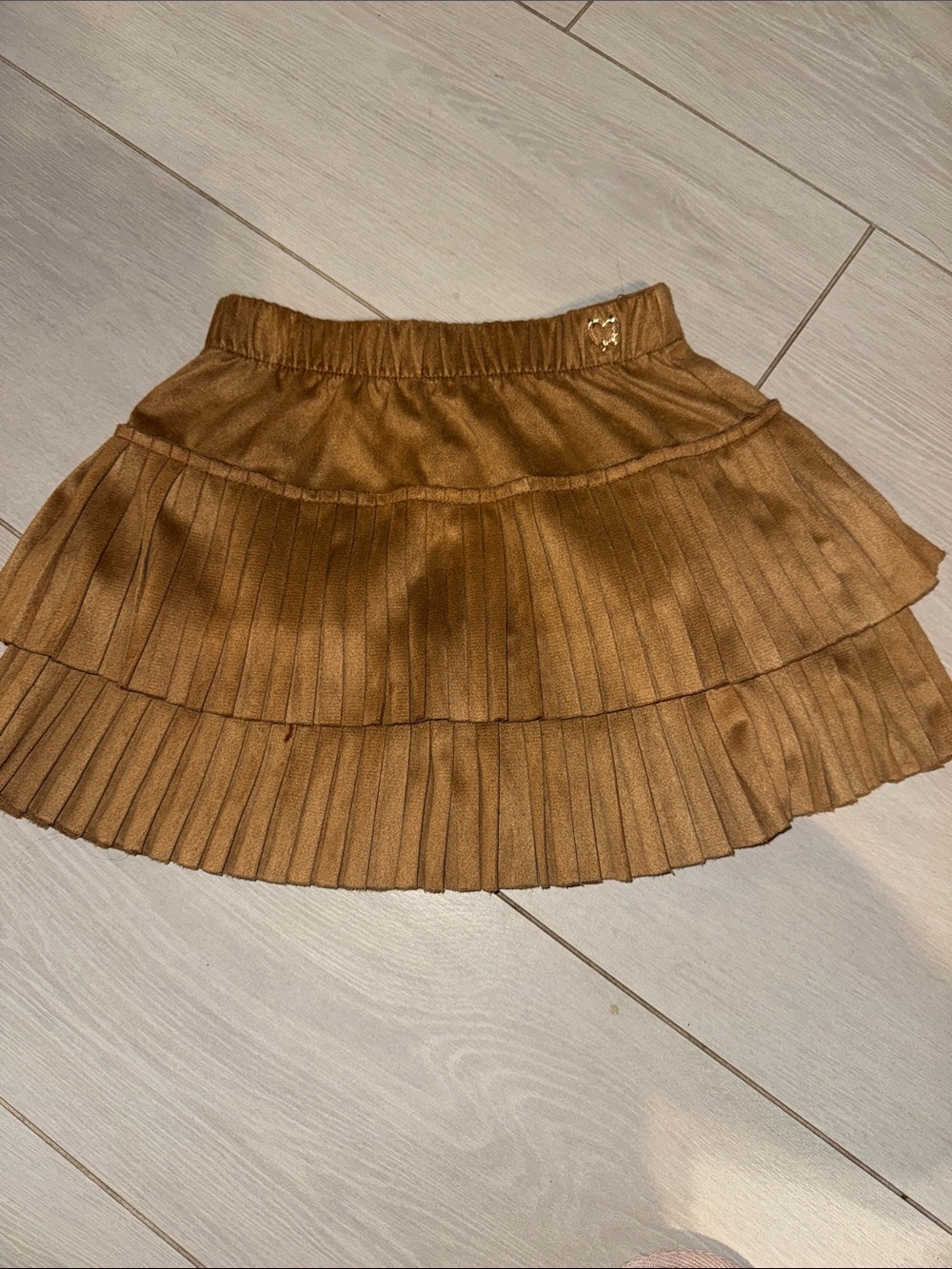 Girls suede Mayoral Brown Tiered Pleated Mini Skirt